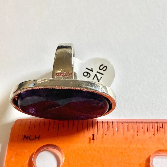 Vintage Purple Amethyst Cocktail Ring Chunky Oval Cut Silver Plated 5 6 7 8 9 - Picture 9 of 13